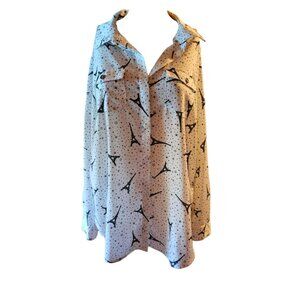 Karl Lagerfeld Paris White Printed Long Sleeve Blouse  Large Office Wear